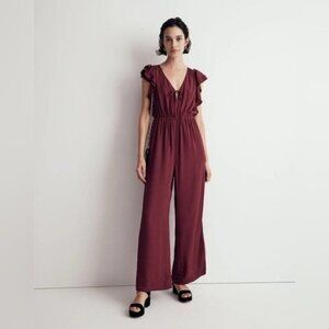 Madewell Jacquard Deep-V Ruffled Jumpsuit Size XXS NWT